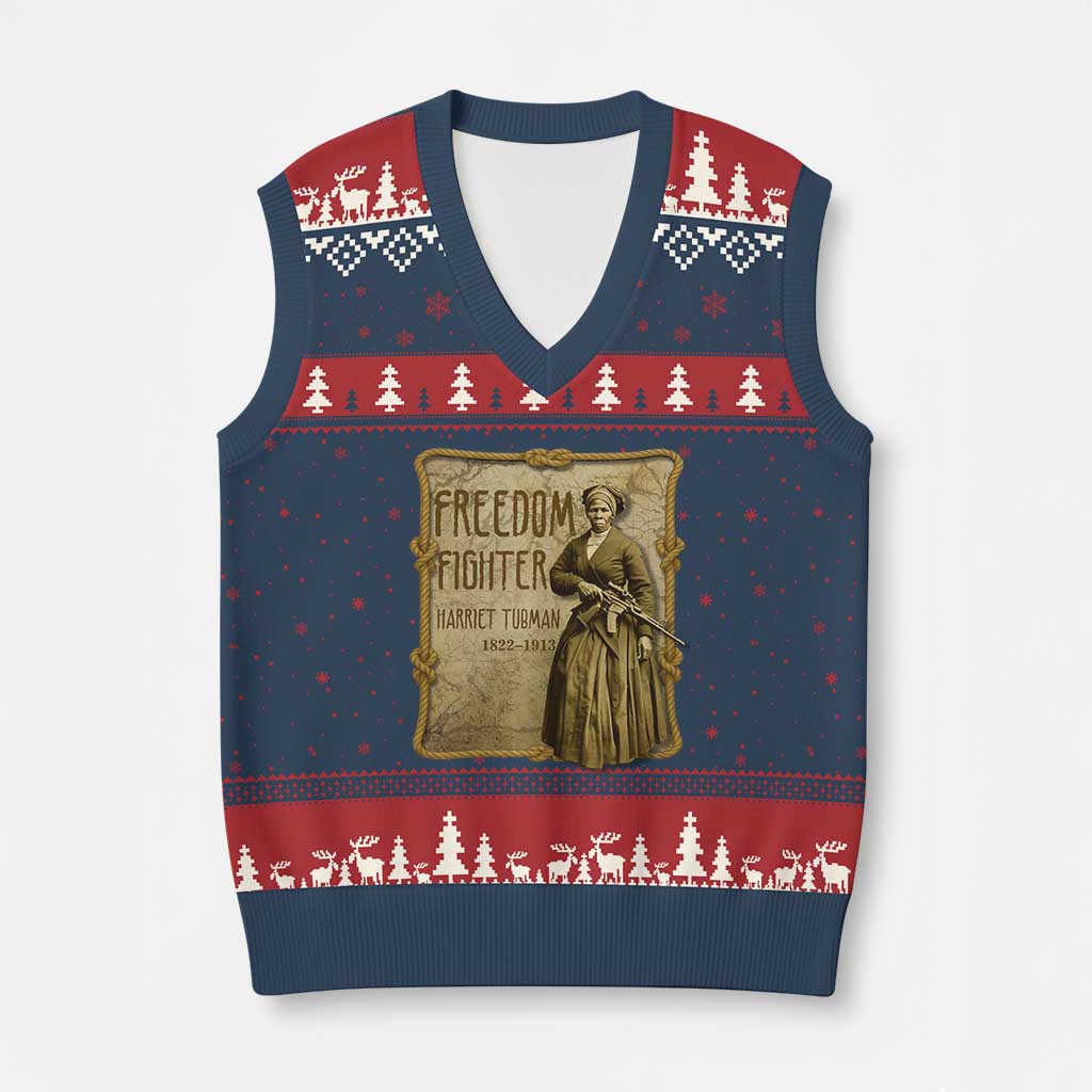 Harriet Tubman Freedom Fighter V-Neck Knit Sweater Vest Feminist History Gift - Wonder Print Shop