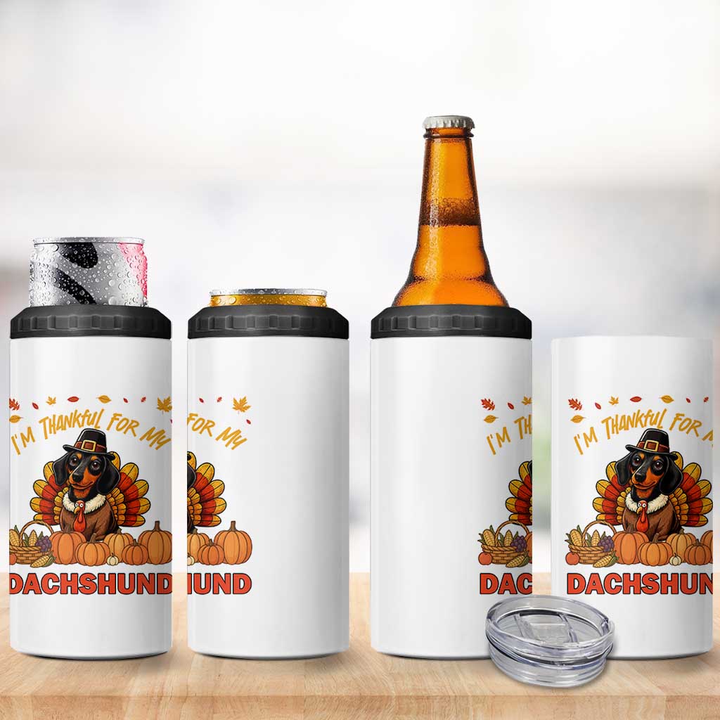 Thanksgiving Dog 4 in 1 Can Cooler Tumbler I Am Thankful For My Dachshund