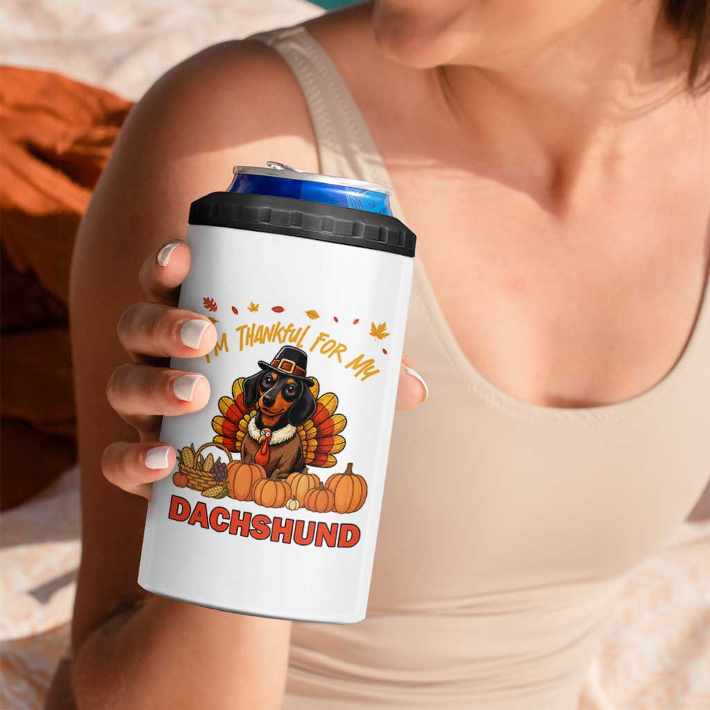 Thanksgiving Dog 4 in 1 Can Cooler Tumbler I Am Thankful For My Dachshund