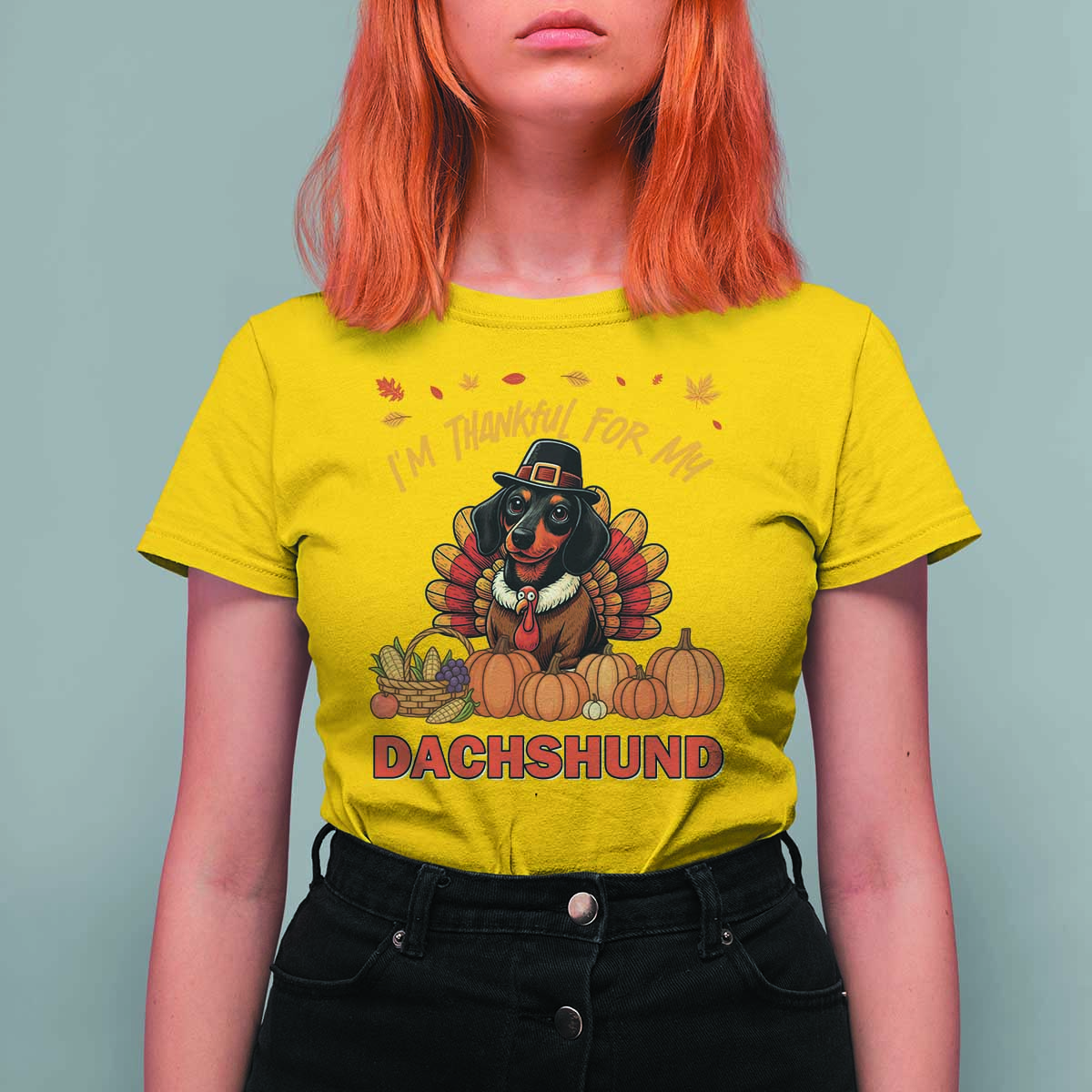 Thanksgiving Dog T Shirt For Women I Am Thankful For My Dachshund - Wonder Print Shop