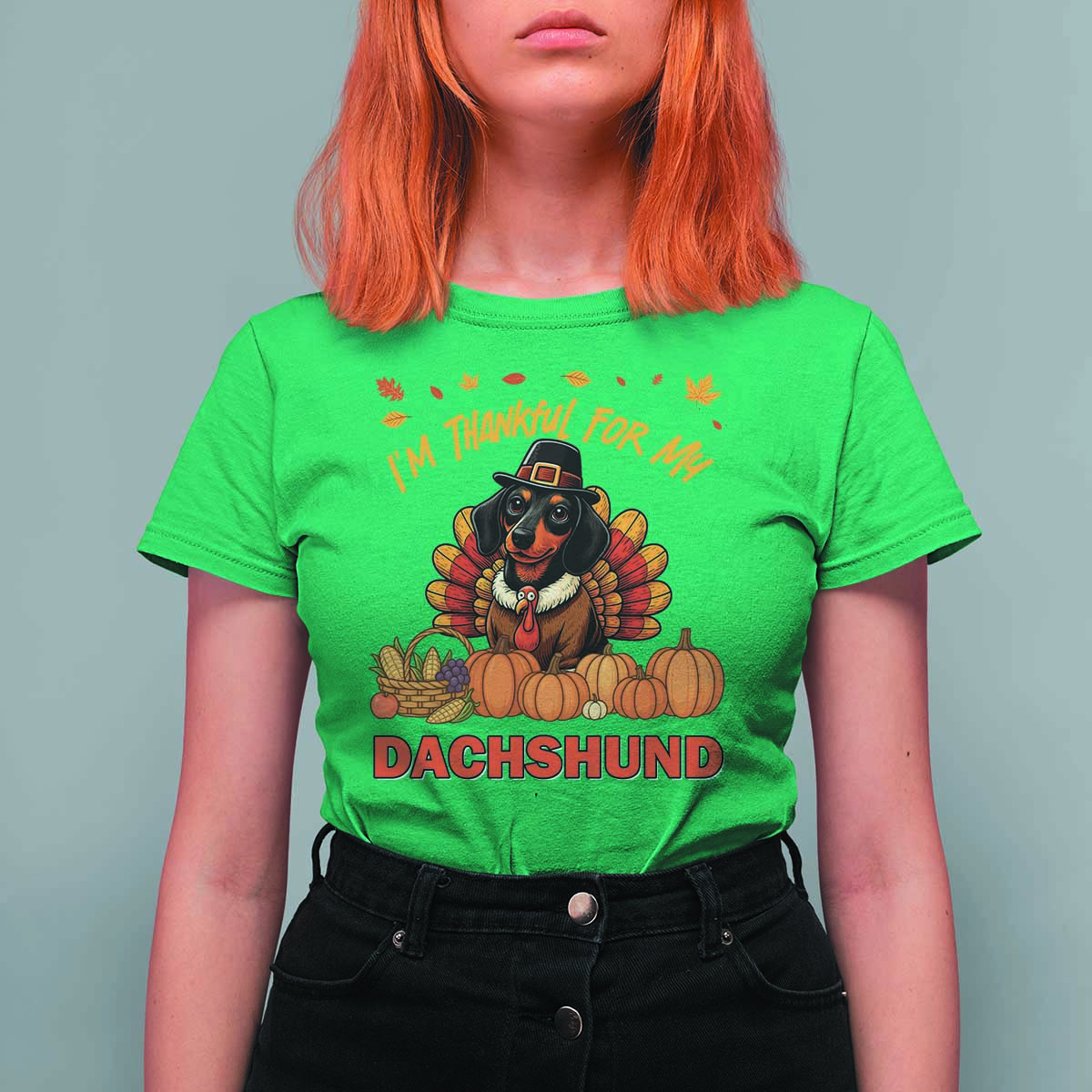 Thanksgiving Dog T Shirt For Women I Am Thankful For My Dachshund - Wonder Print Shop