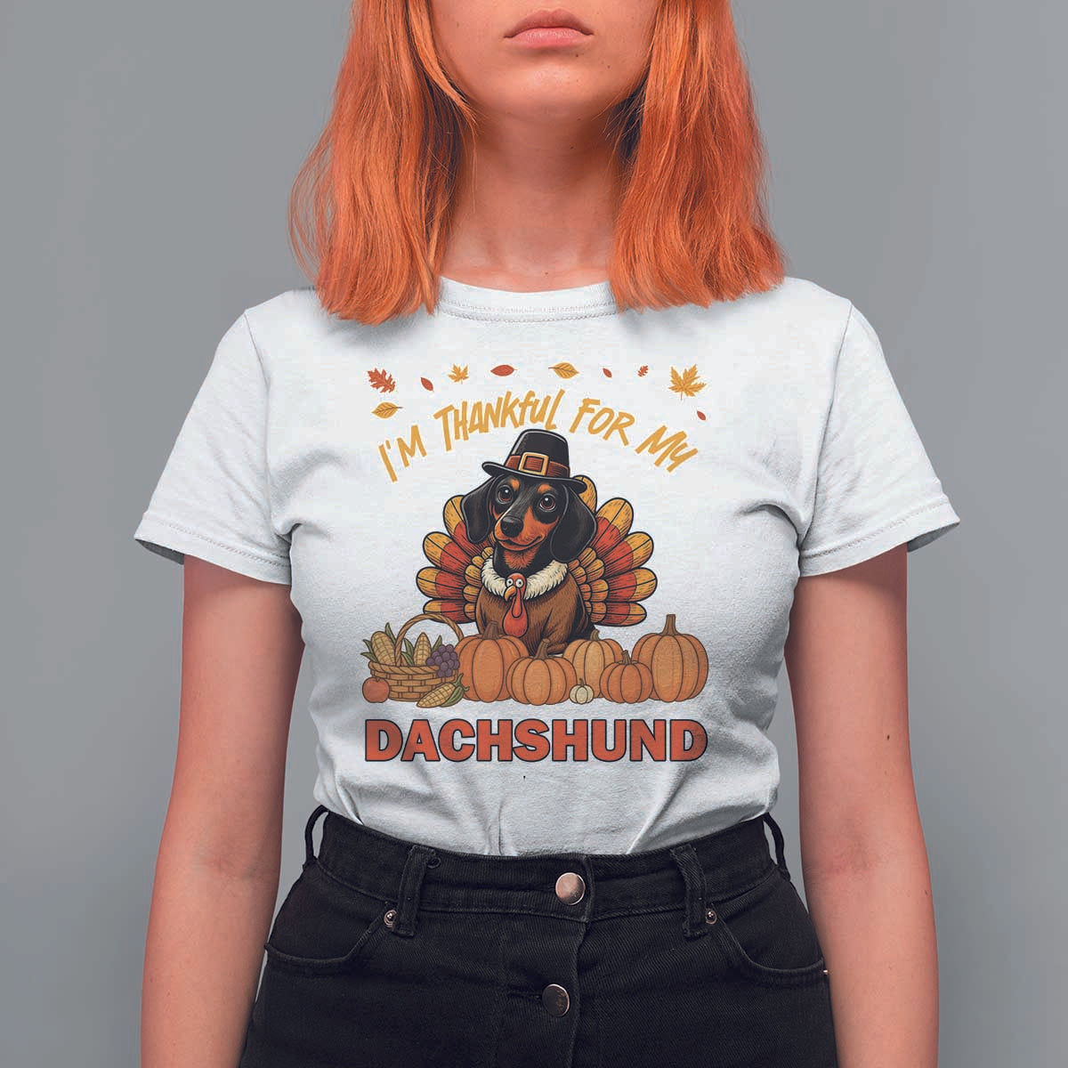 Thanksgiving Dog T Shirt For Women I Am Thankful For My Dachshund - Wonder Print Shop