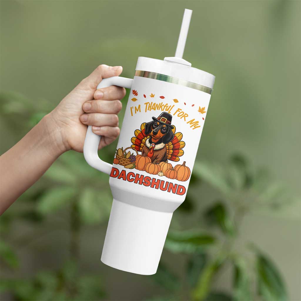 Thanksgiving Dog Tumbler With Handle I Am Thankful For My Dachshund