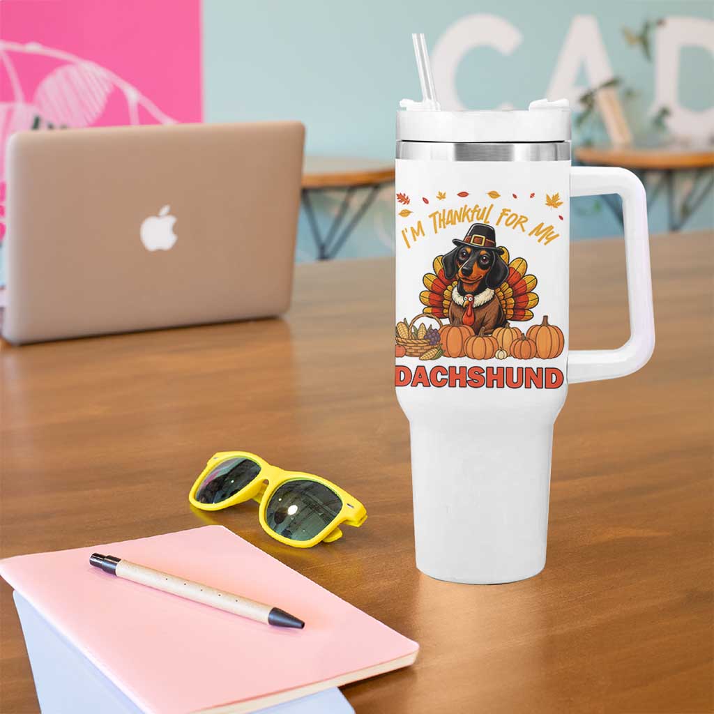 Thanksgiving Dog Tumbler With Handle I Am Thankful For My Dachshund