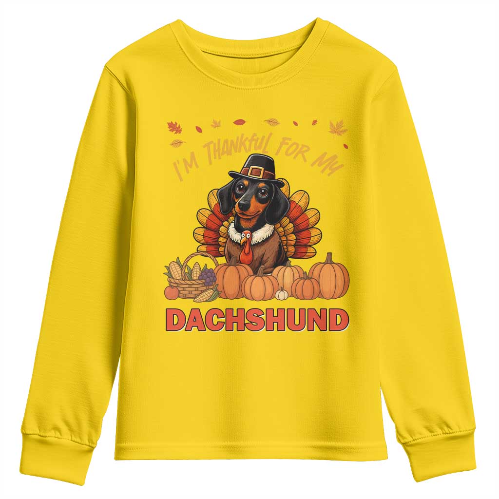 Thanksgiving Dog Youth Sweatshirt I Am Thankful For My Dachshund - Wonder Print Shop
