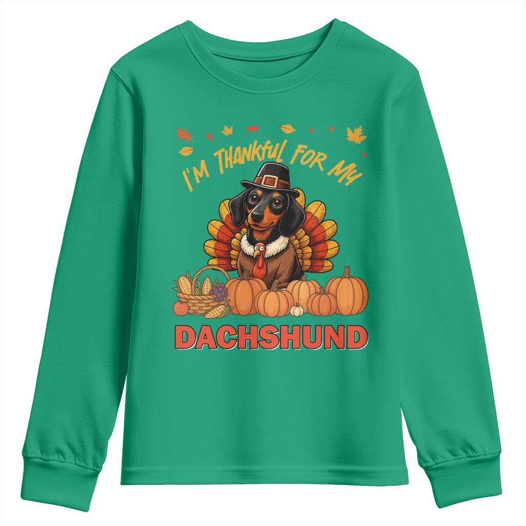 Thanksgiving Dog Youth Sweatshirt I Am Thankful For My Dachshund - Wonder Print Shop