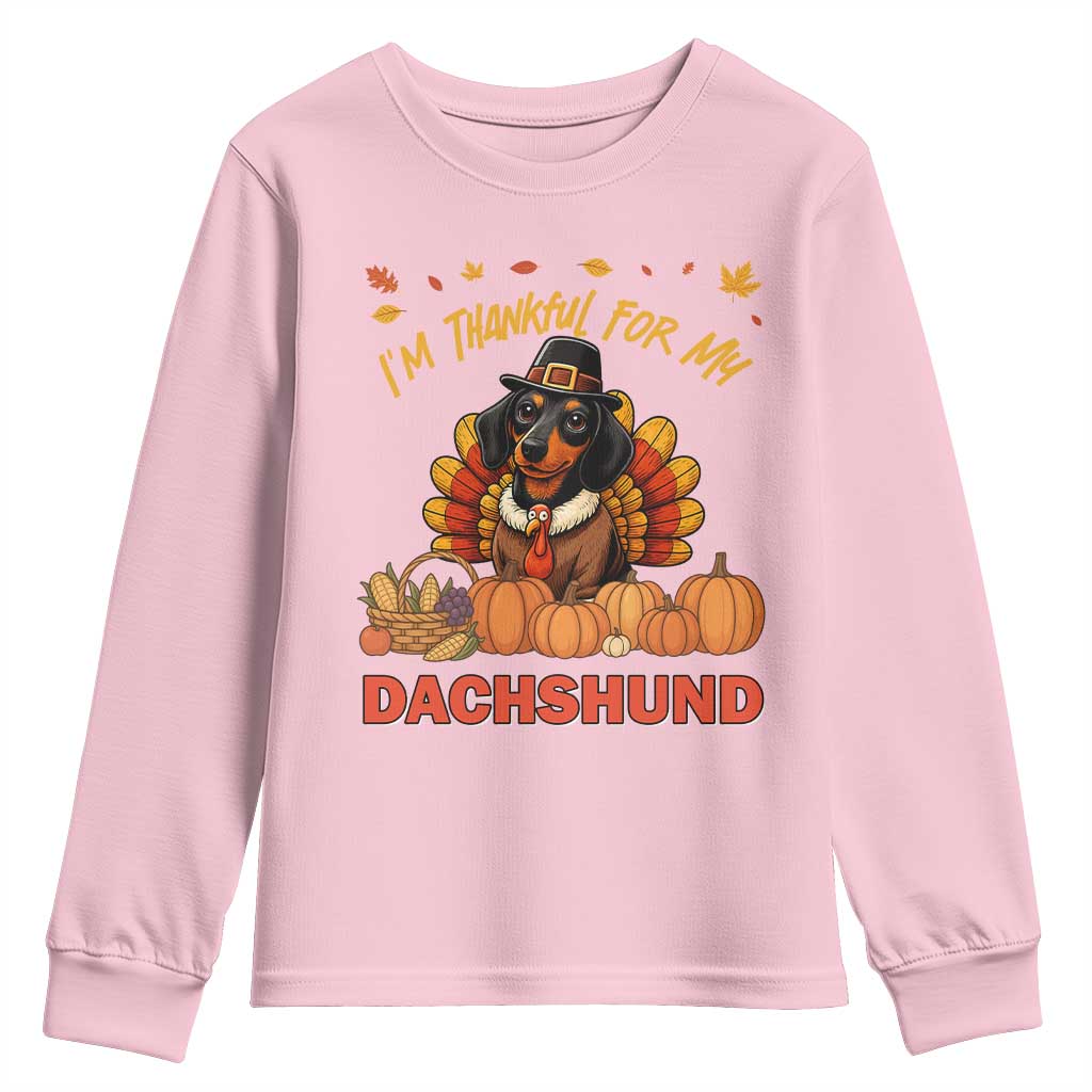 Thanksgiving Dog Youth Sweatshirt I Am Thankful For My Dachshund - Wonder Print Shop