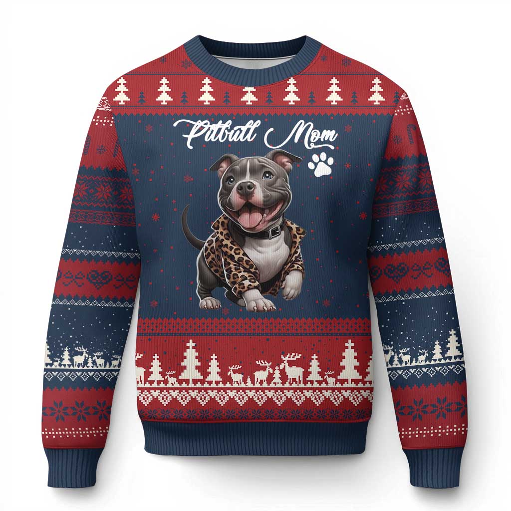 Pitbull Mom Ugly Christmas Sweater Cute Pitbull Puppy Dog Lovers - Wonder Print Shop