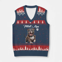 Pitbull Mom V-Neck Knit Sweater Vest Cute Pitbull Puppy Dog Lovers - Wonder Print Shop