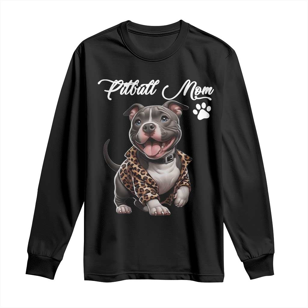 Pitbull Mom Long Sleeve Shirt Cute Pitbull Puppy Dog Lovers - Wonder Print Shop