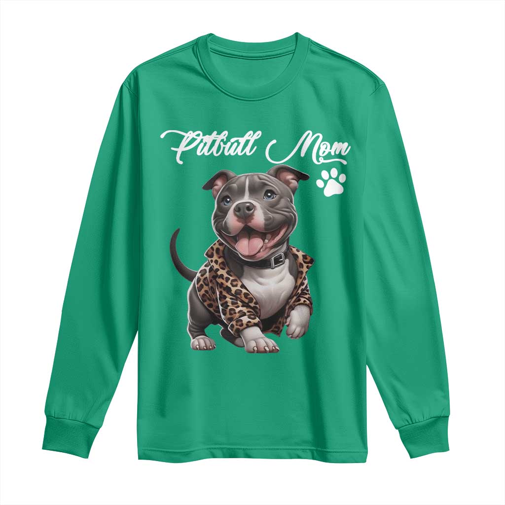Pitbull Mom Long Sleeve Shirt Cute Pitbull Puppy Dog Lovers - Wonder Print Shop