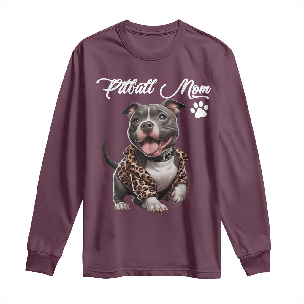 Pitbull Mom Long Sleeve Shirt Cute Pitbull Puppy Dog Lovers - Wonder Print Shop