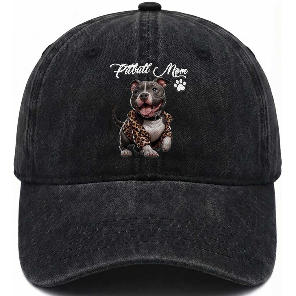 Pitbull Mom Washed Cotton Baseball Cap Cute Pitbull Puppy Dog Lovers