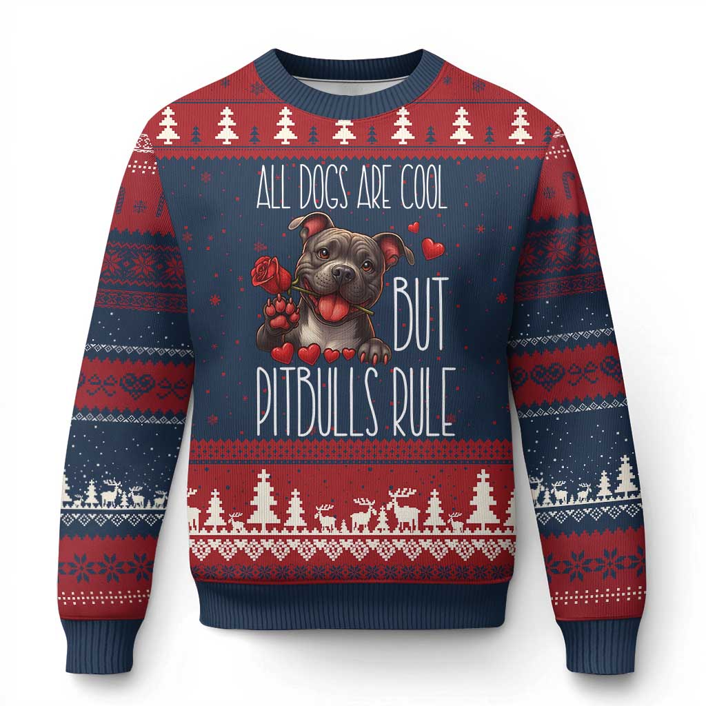 Pitbull Lover Ugly Christmas Sweater All Dogs Are Cool But Pitbulls Rule - Wonder Print Shop