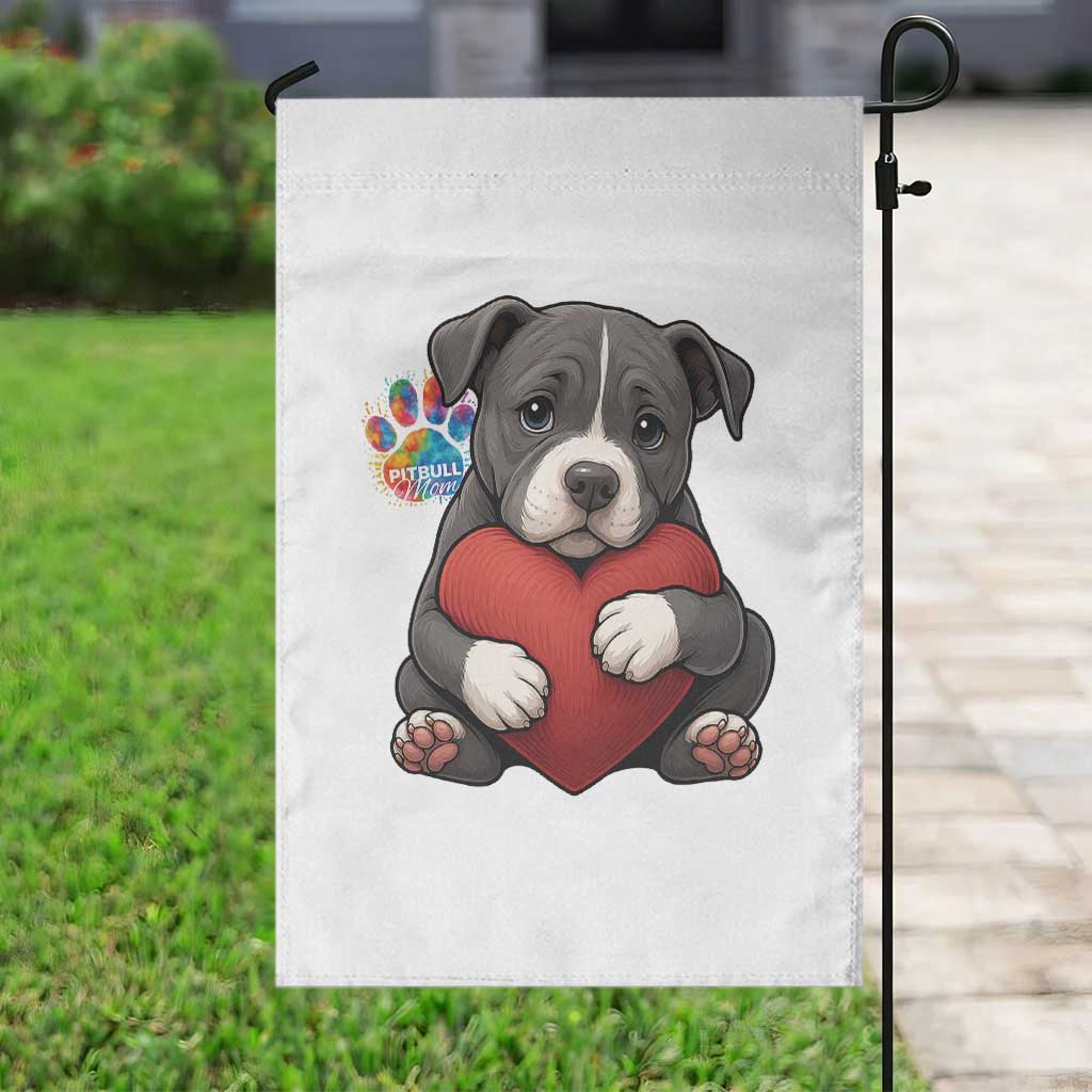Pitbull Mom Garden Flag Cute Puppy Hugging Heart Love Dog - Wonder Print Shop