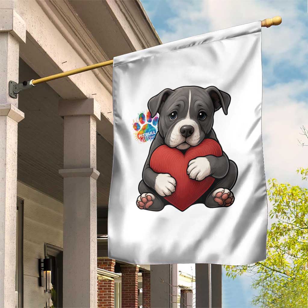 Pitbull Mom Garden Flag Cute Puppy Hugging Heart Love Dog - Wonder Print Shop