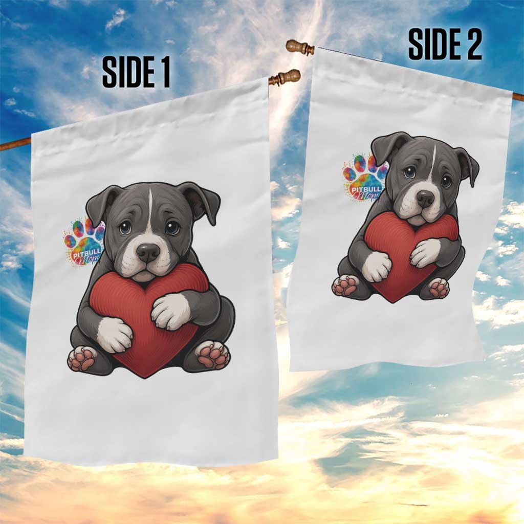 Pitbull Mom Garden Flag Cute Puppy Hugging Heart Love Dog - Wonder Print Shop