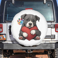 Pitbull Mom Spare Tire Cover Cute Puppy Hugging Heart Love Dog - Wonder Print Shop