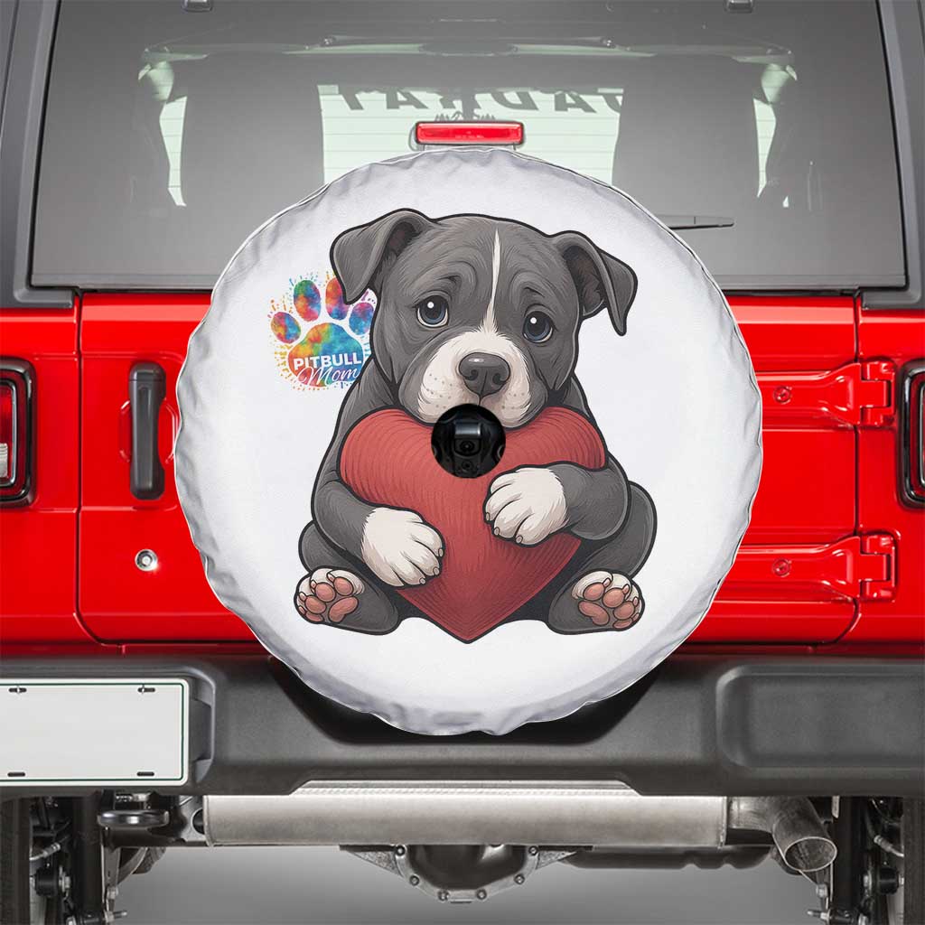 Pitbull Mom Spare Tire Cover Cute Puppy Hugging Heart Love Dog - Wonder Print Shop