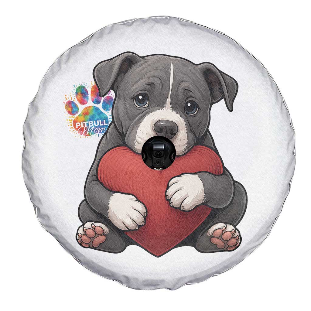 Pitbull Mom Spare Tire Cover Cute Puppy Hugging Heart Love Dog - Wonder Print Shop