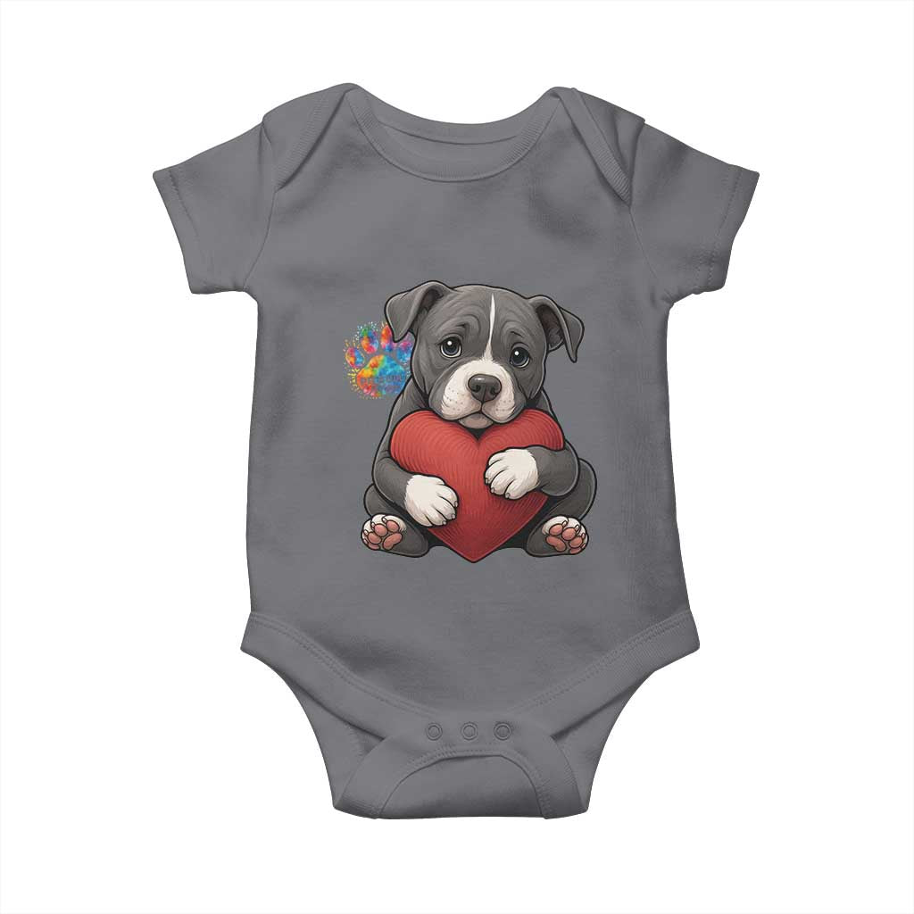 Pitbull Mom Baby Onesie Cute Puppy Hugging Heart Love Dog - Wonder Print Shop