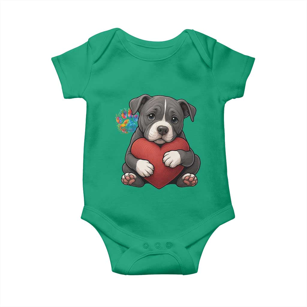 Pitbull Mom Baby Onesie Cute Puppy Hugging Heart Love Dog - Wonder Print Shop