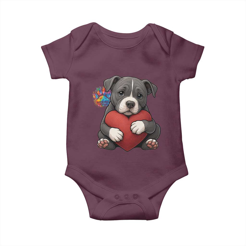 Pitbull Mom Baby Onesie Cute Puppy Hugging Heart Love Dog - Wonder Print Shop