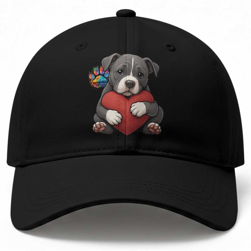 Pitbull Mom Baseball Cap Cute Puppy Hugging Heart Love Dog