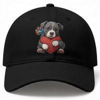 Pitbull Mom Baseball Cap Cute Puppy Hugging Heart Love Dog
