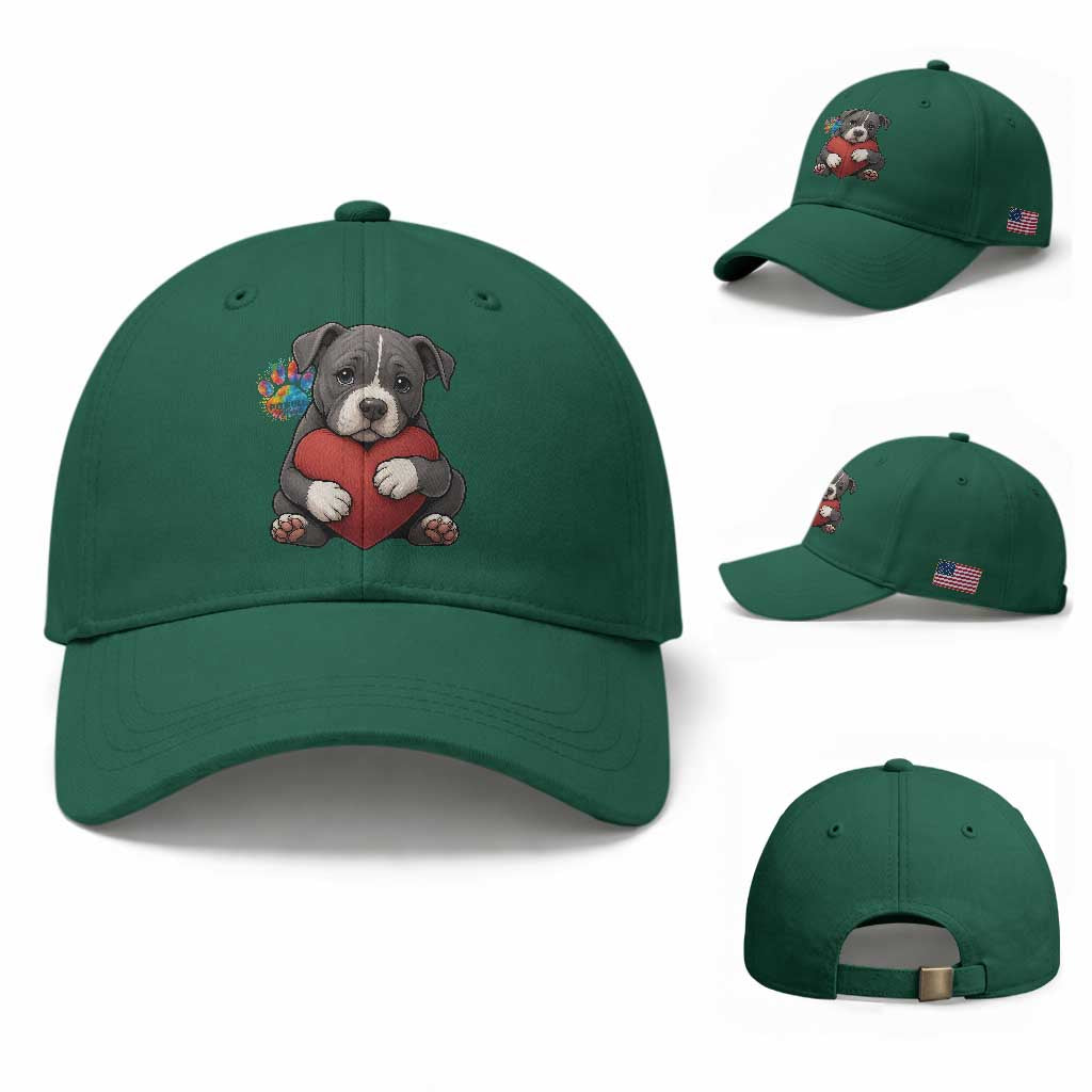 Pitbull Mom Baseball Cap Cute Puppy Hugging Heart Love Dog