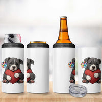 Pitbull Mom 4 in 1 Can Cooler Tumbler Cute Puppy Hugging Heart Love Dog