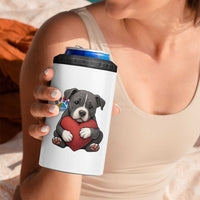 Pitbull Mom 4 in 1 Can Cooler Tumbler Cute Puppy Hugging Heart Love Dog