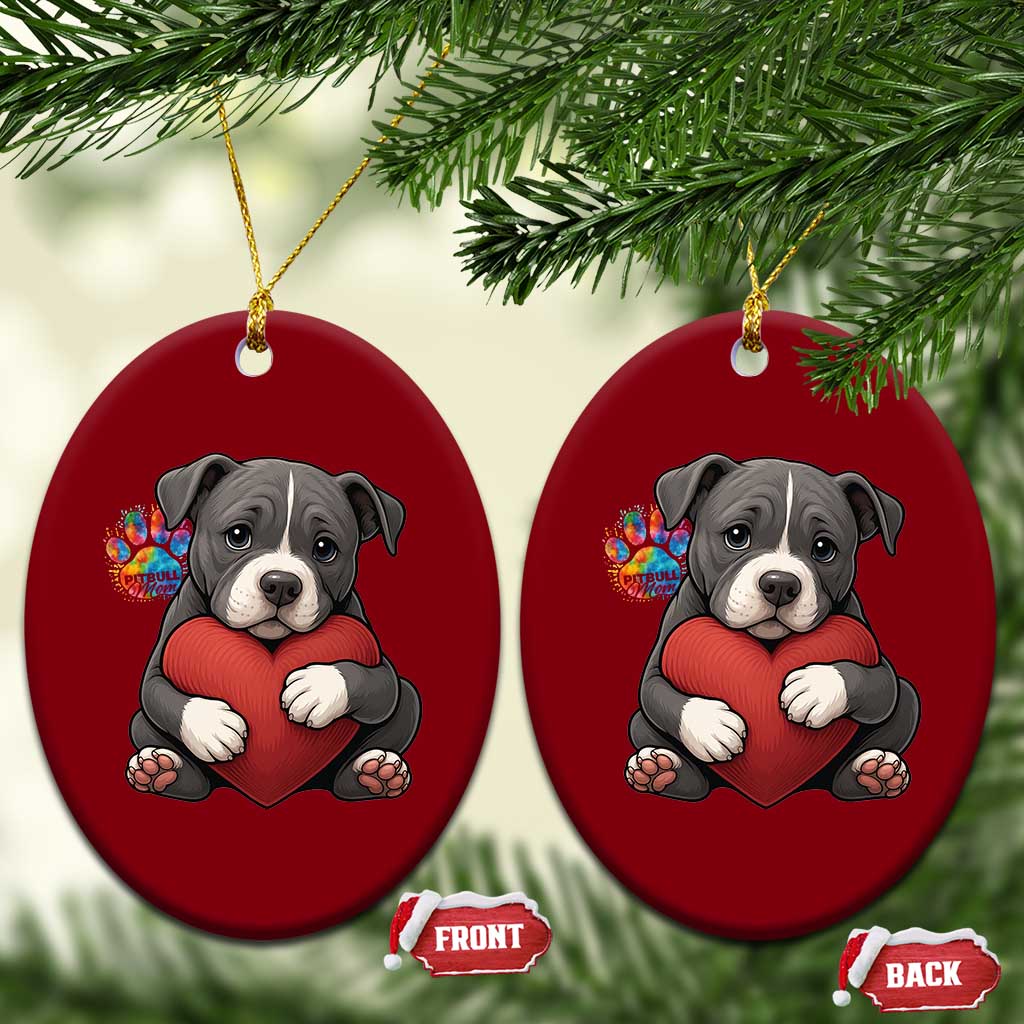 Pitbull Mom Ceramic Ornament Cute Puppy Hugging Heart Love Dog - Wonder Print Shop