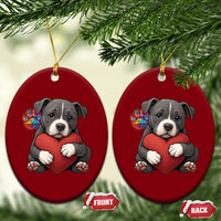 Pitbull Mom Ceramic Ornament Cute Puppy Hugging Heart Love Dog - Wonder Print Shop