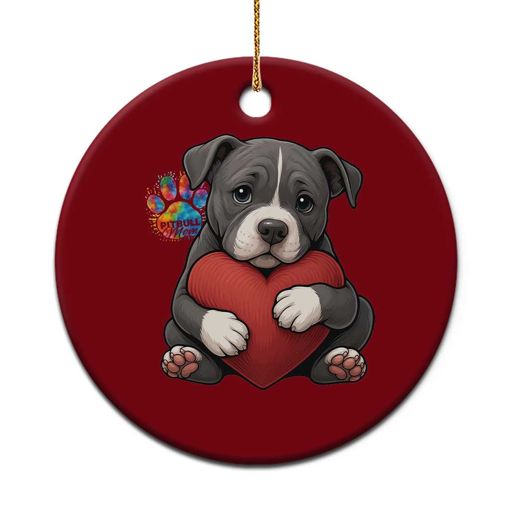 Pitbull Mom Ceramic Ornament Cute Puppy Hugging Heart Love Dog - Wonder Print Shop