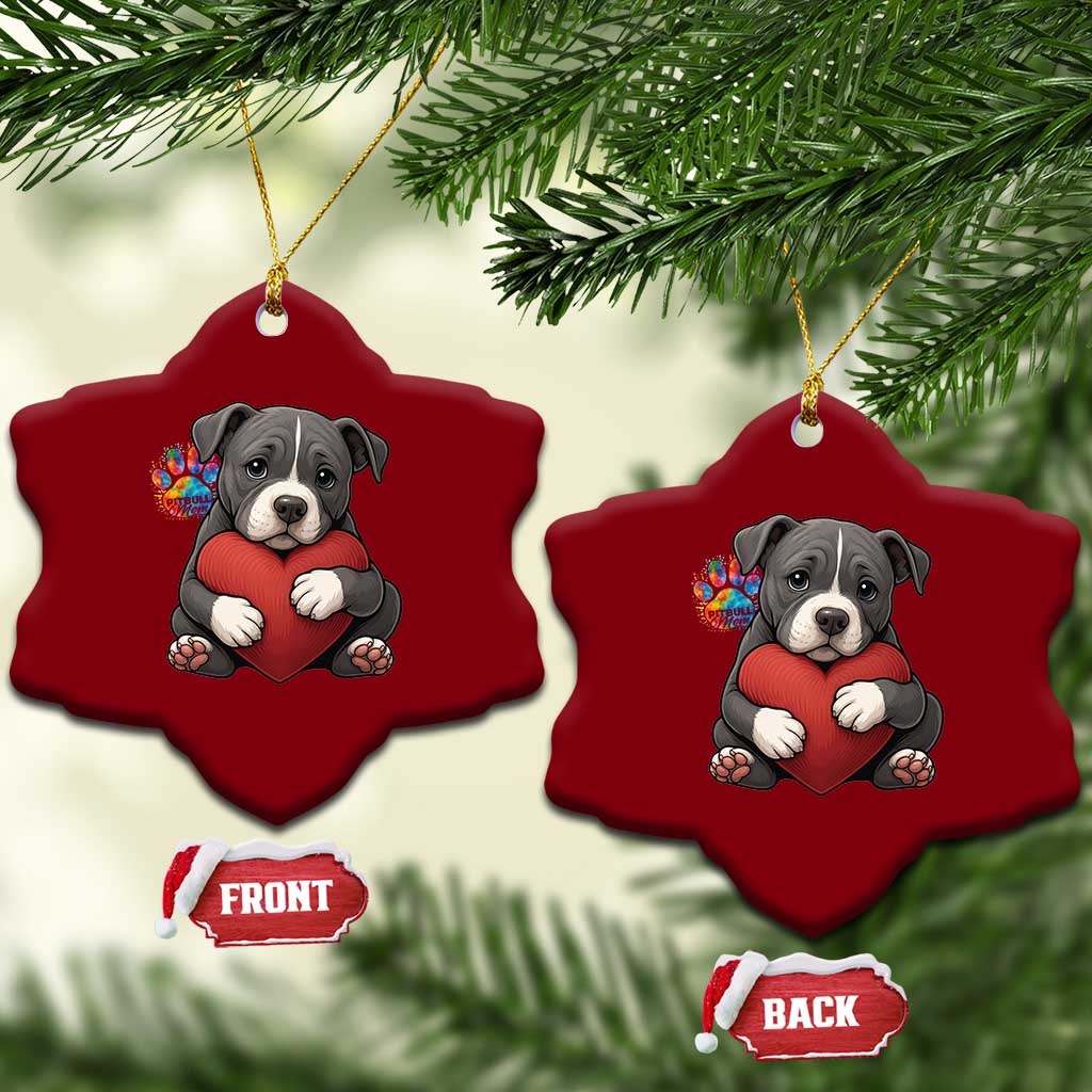 Pitbull Mom Ceramic Ornament Cute Puppy Hugging Heart Love Dog - Wonder Print Shop