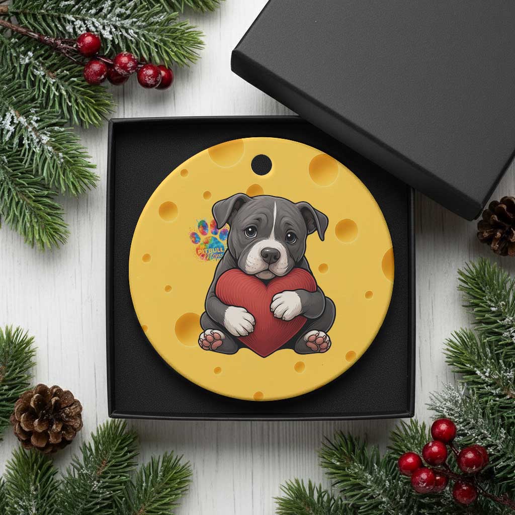 Pitbull Mom Ceramic Ornament Cute Puppy Hugging Heart Love Dog - Wonder Print Shop