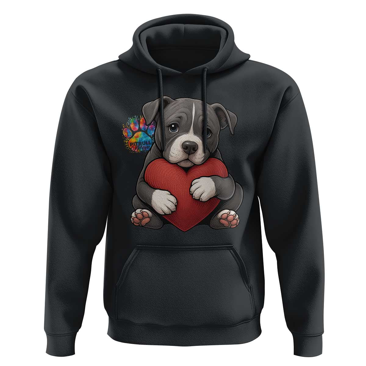 Pitbull Mom Hoodie Cute Puppy Hugging Heart Love Dog - Wonder Print Shop