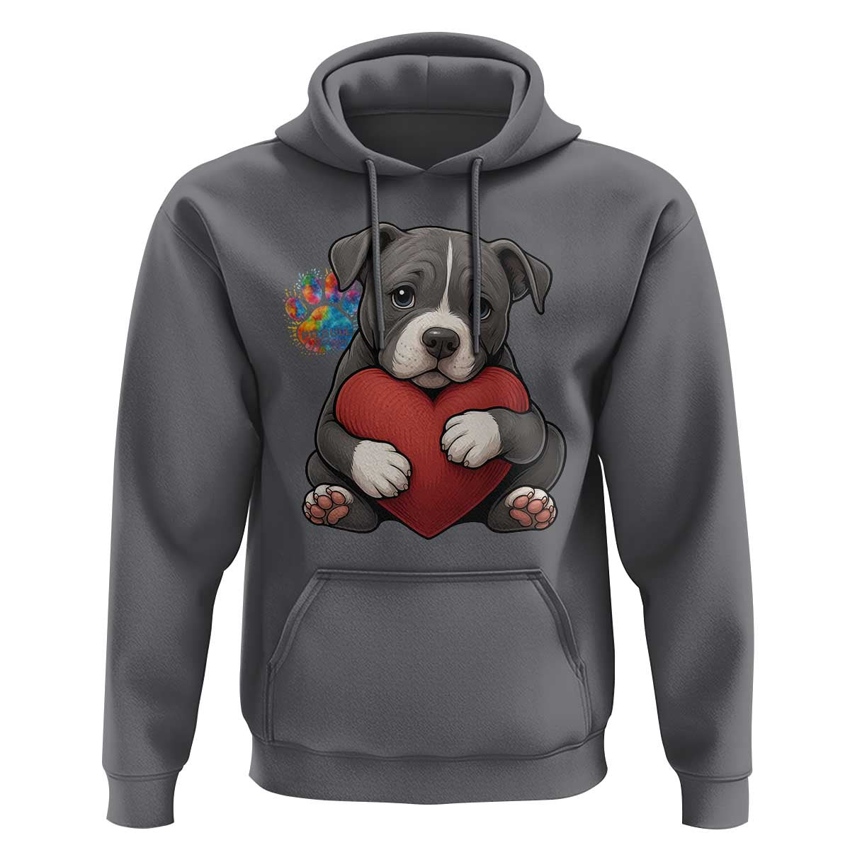 Pitbull Mom Hoodie Cute Puppy Hugging Heart Love Dog - Wonder Print Shop