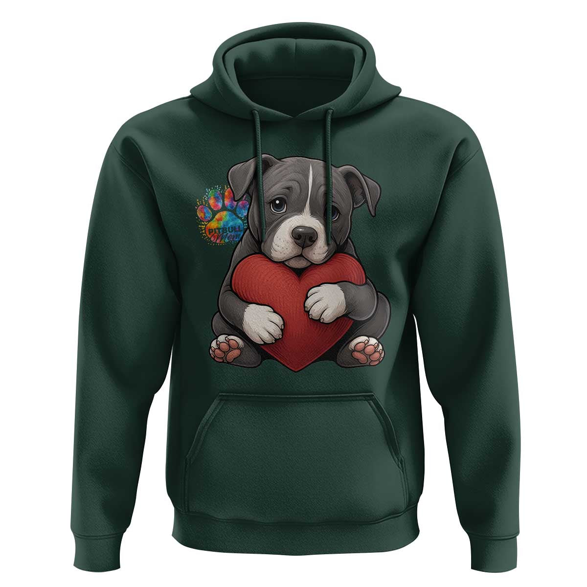 Pitbull Mom Hoodie Cute Puppy Hugging Heart Love Dog - Wonder Print Shop