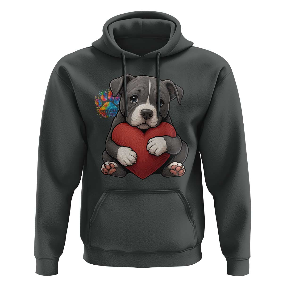 Pitbull Mom Hoodie Cute Puppy Hugging Heart Love Dog - Wonder Print Shop