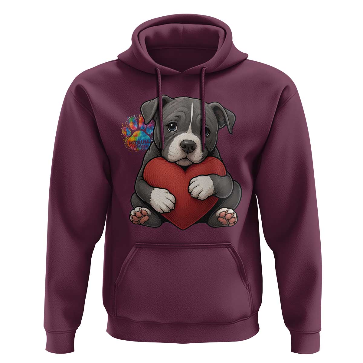Pitbull Mom Hoodie Cute Puppy Hugging Heart Love Dog - Wonder Print Shop