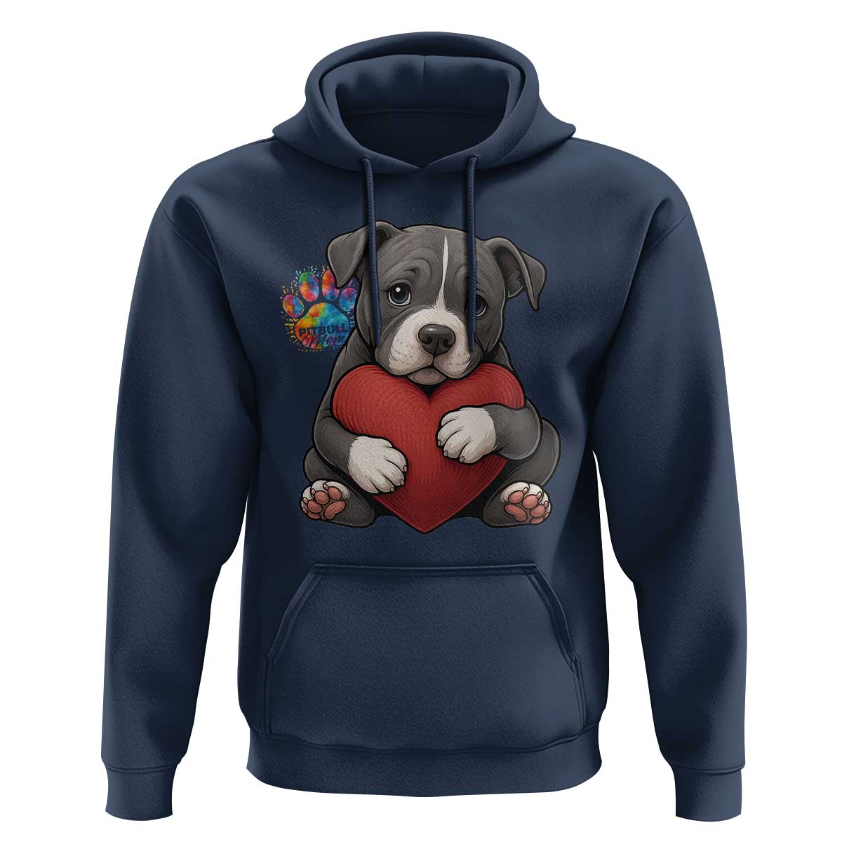 Pitbull Mom Hoodie Cute Puppy Hugging Heart Love Dog - Wonder Print Shop