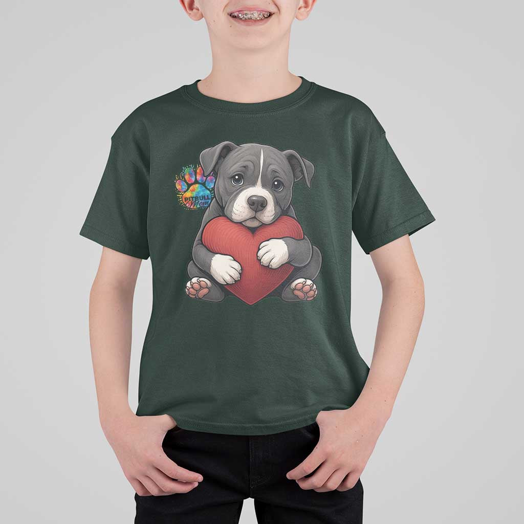 Pitbull Mom T Shirt For Kid Cute Puppy Hugging Heart Love Dog - Wonder Print Shop