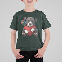Pitbull Mom T Shirt For Kid Cute Puppy Hugging Heart Love Dog - Wonder Print Shop