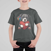 Pitbull Mom T Shirt For Kid Cute Puppy Hugging Heart Love Dog - Wonder Print Shop