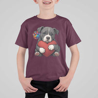 Pitbull Mom T Shirt For Kid Cute Puppy Hugging Heart Love Dog - Wonder Print Shop
