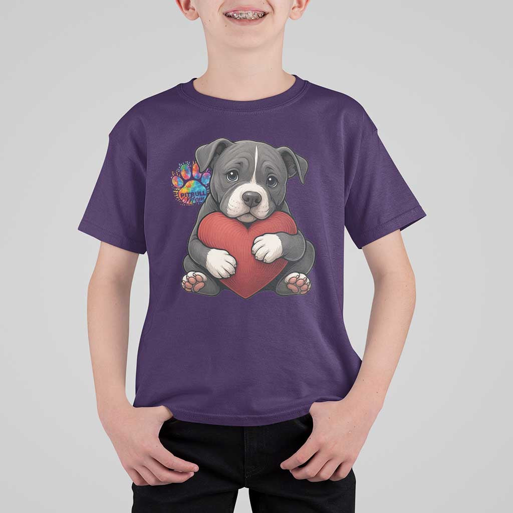 Pitbull Mom T Shirt For Kid Cute Puppy Hugging Heart Love Dog - Wonder Print Shop
