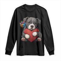 Pitbull Mom Long Sleeve Shirt Cute Puppy Hugging Heart Love Dog - Wonder Print Shop