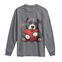 Pitbull Mom Long Sleeve Shirt Cute Puppy Hugging Heart Love Dog - Wonder Print Shop